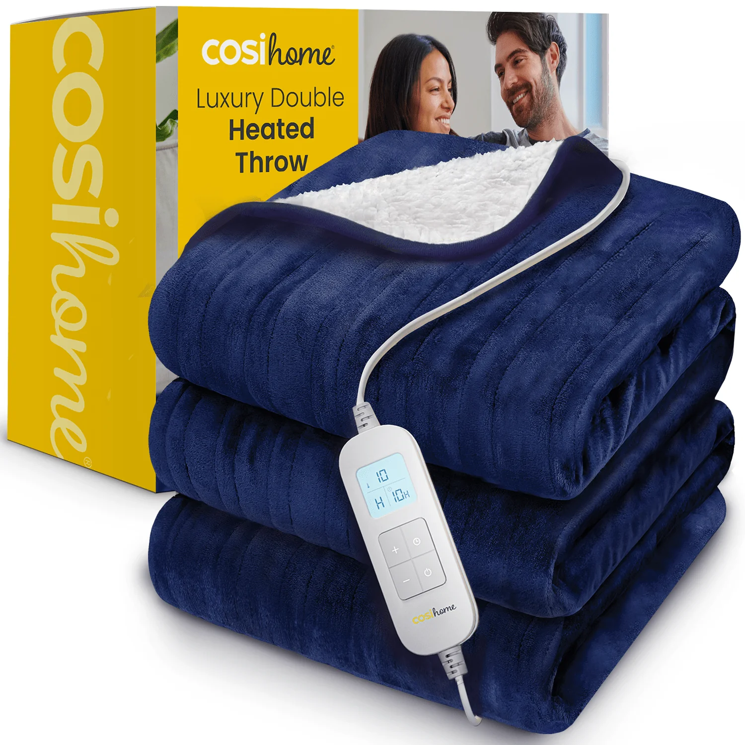 Double Fleece & Sherpa Electric Heated Throw - navy - Image 4