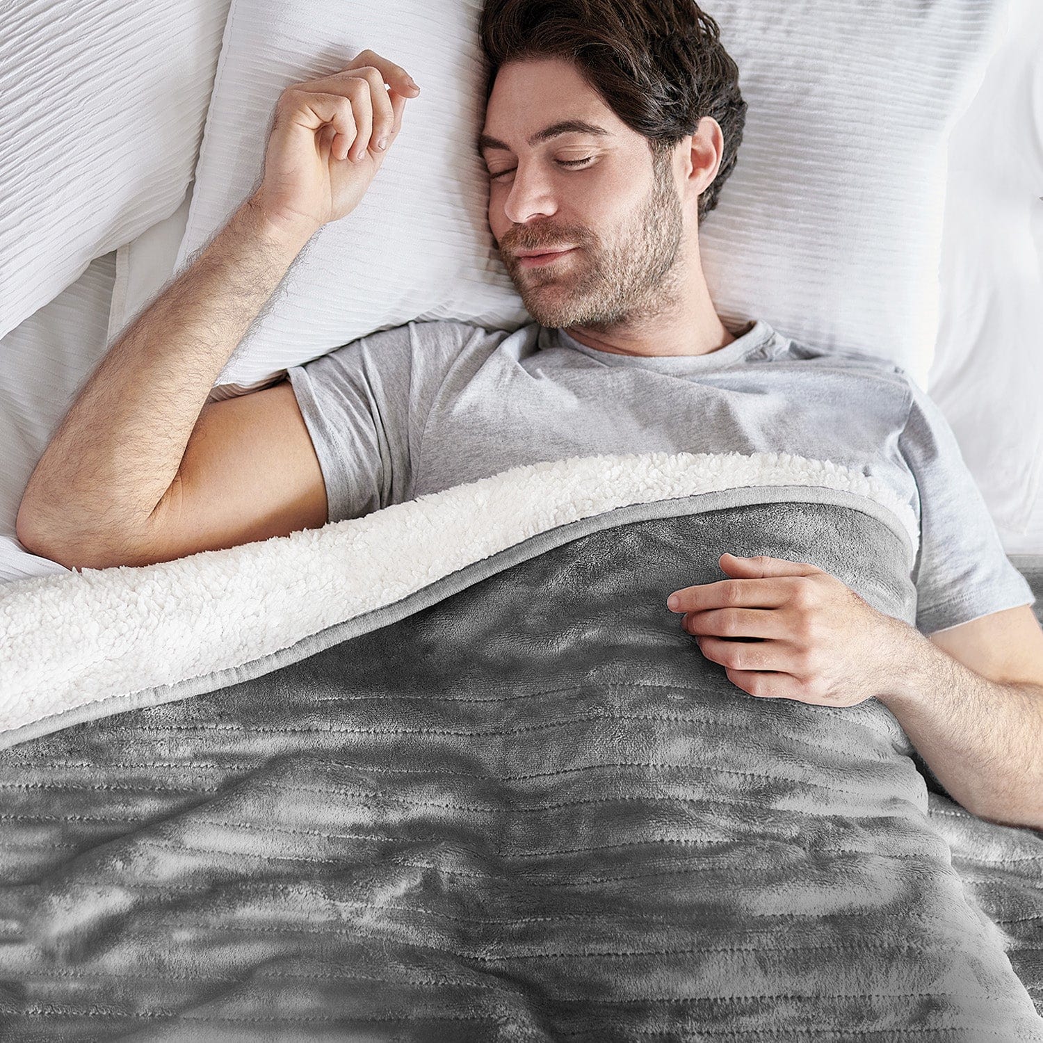 Fleece & Sherpa Electric Heated Throw - grey - Image 4