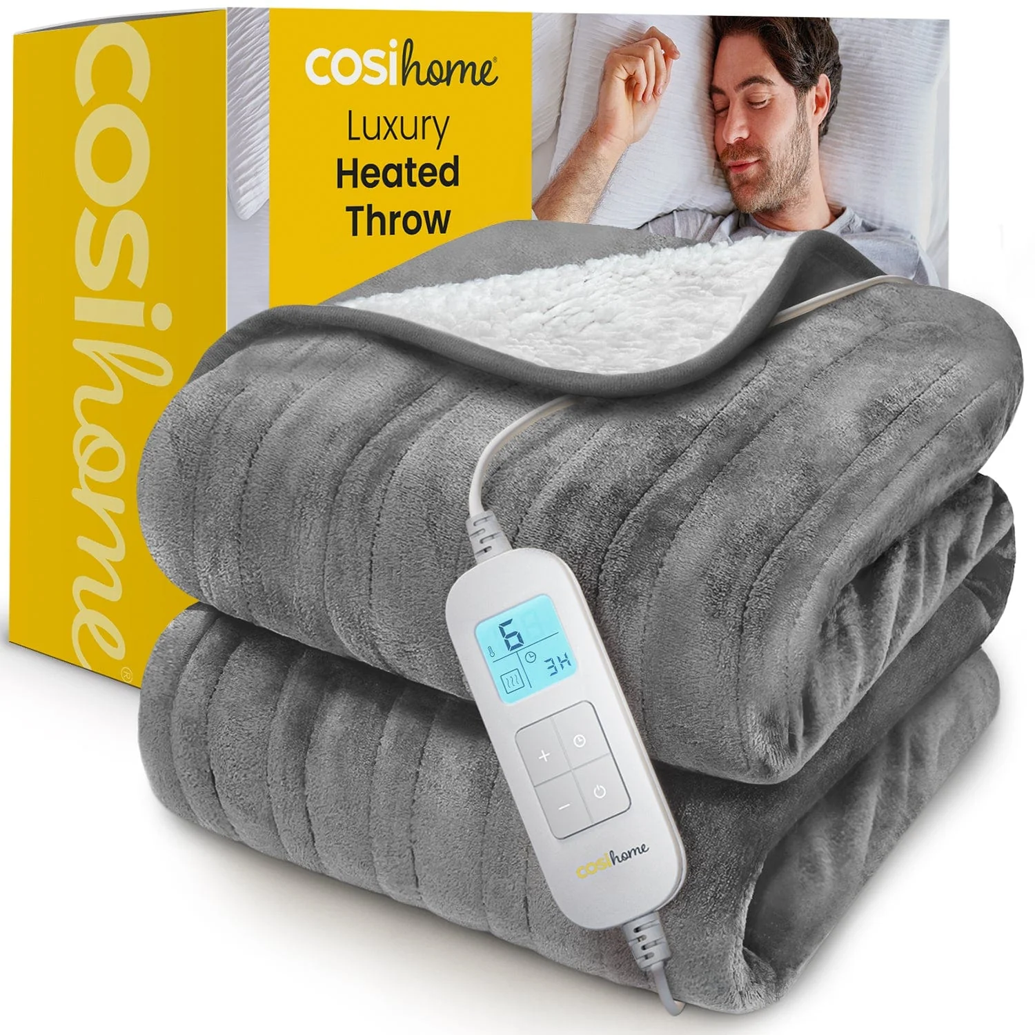 Fleece & Sherpa Electric Heated Throw - grey - Image 5