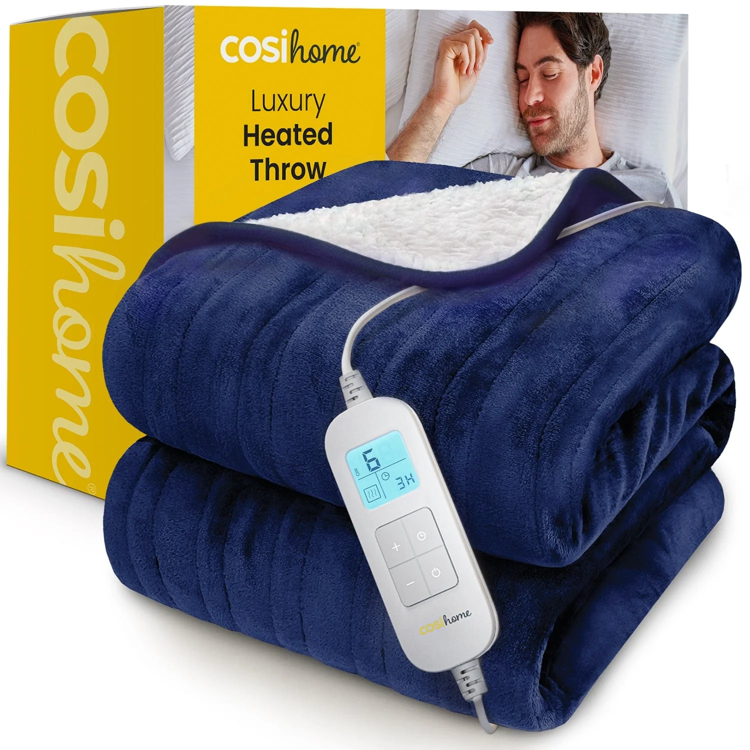 Fleece & Sherpa Electric Heated Throw - navy - Image 5