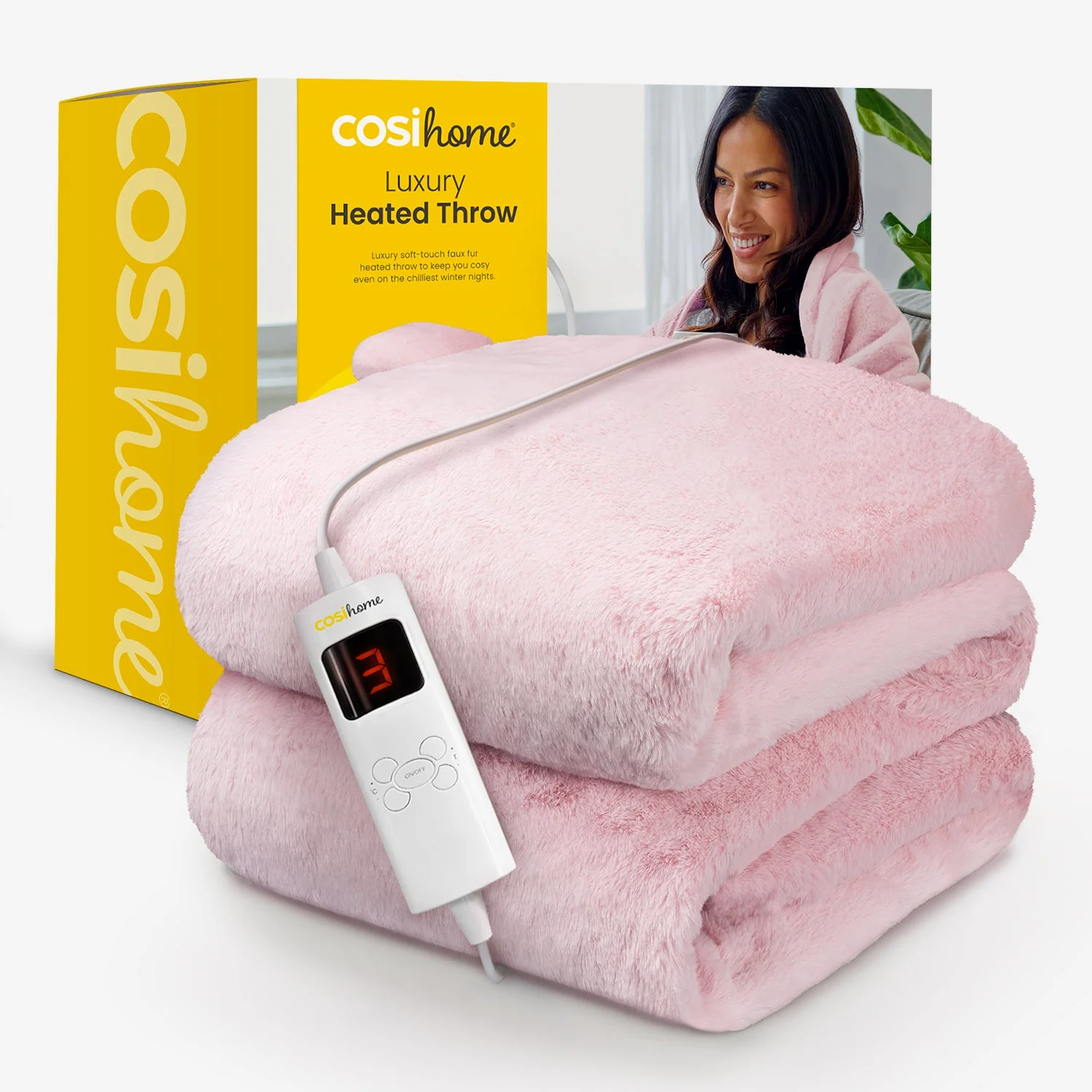 Luxury Faux Fur Electric Heated Throw - Pink - Image 5