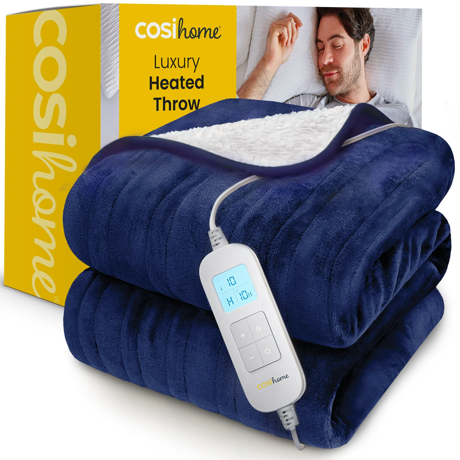 Fleece & Sherpa Electric Heated Throw - Navy - Image 4